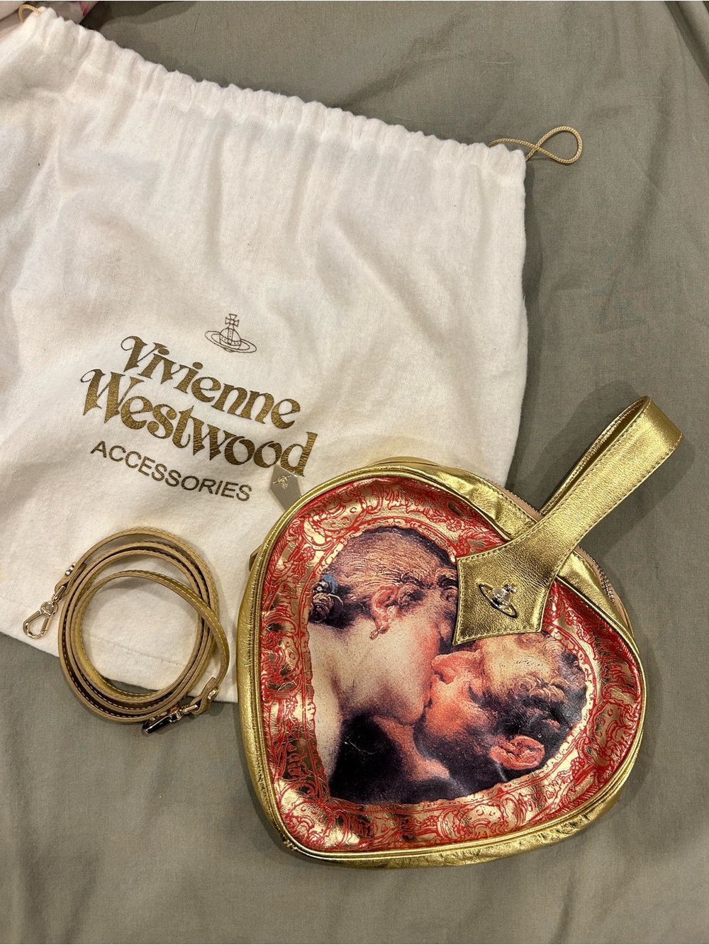 Vivienne Westwood Gold Hercules Kiss Print Wristlet Bag